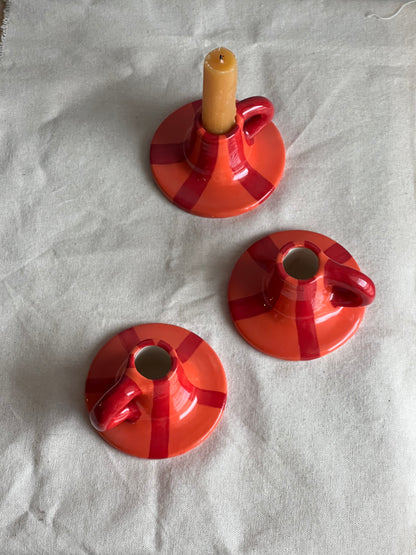 Red stripped candle holder